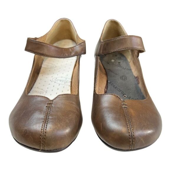 Taos Women's Slip-On Samba Leather Mary Jane Heeled Shoes Light Brown Size 9 - Picture 4 of 10